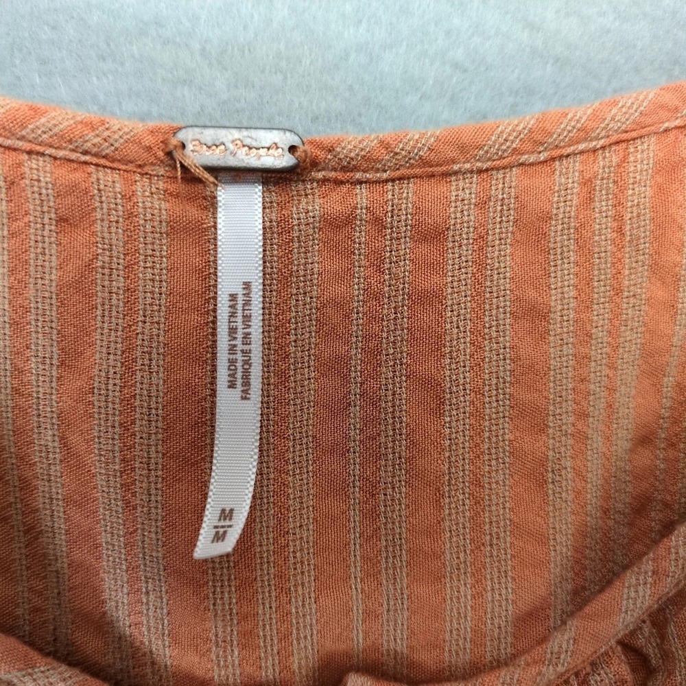 Free People Orange Striped Peasant Crop Top Button Up Shirt Womens M Ruffle Tie - Picture 3 of 10